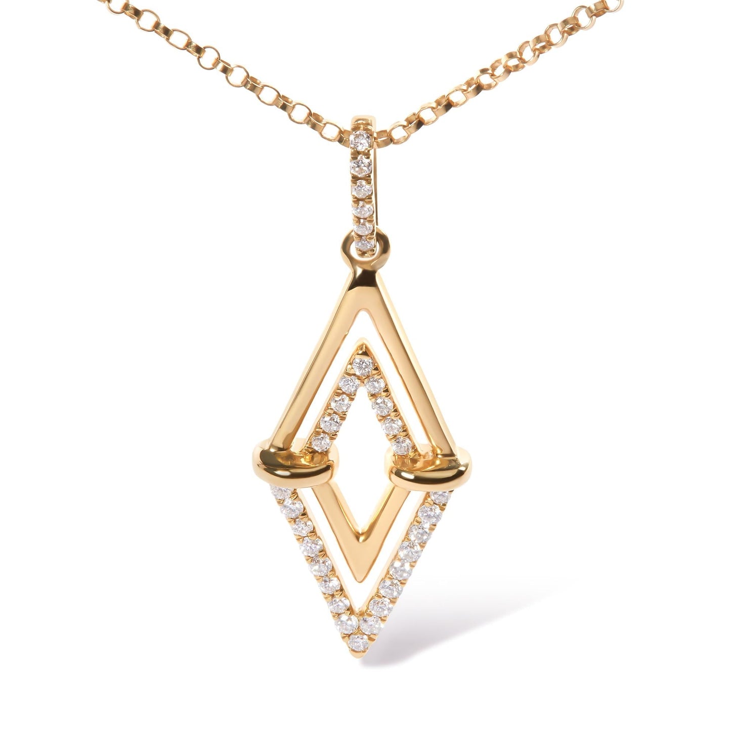 14K Yellow Gold 1/4 Cttw Diamond Double Triangle Geometric 18" Pendant Necklace (G - H Color, SI1 - SI2 Clarity) - Nobiliving