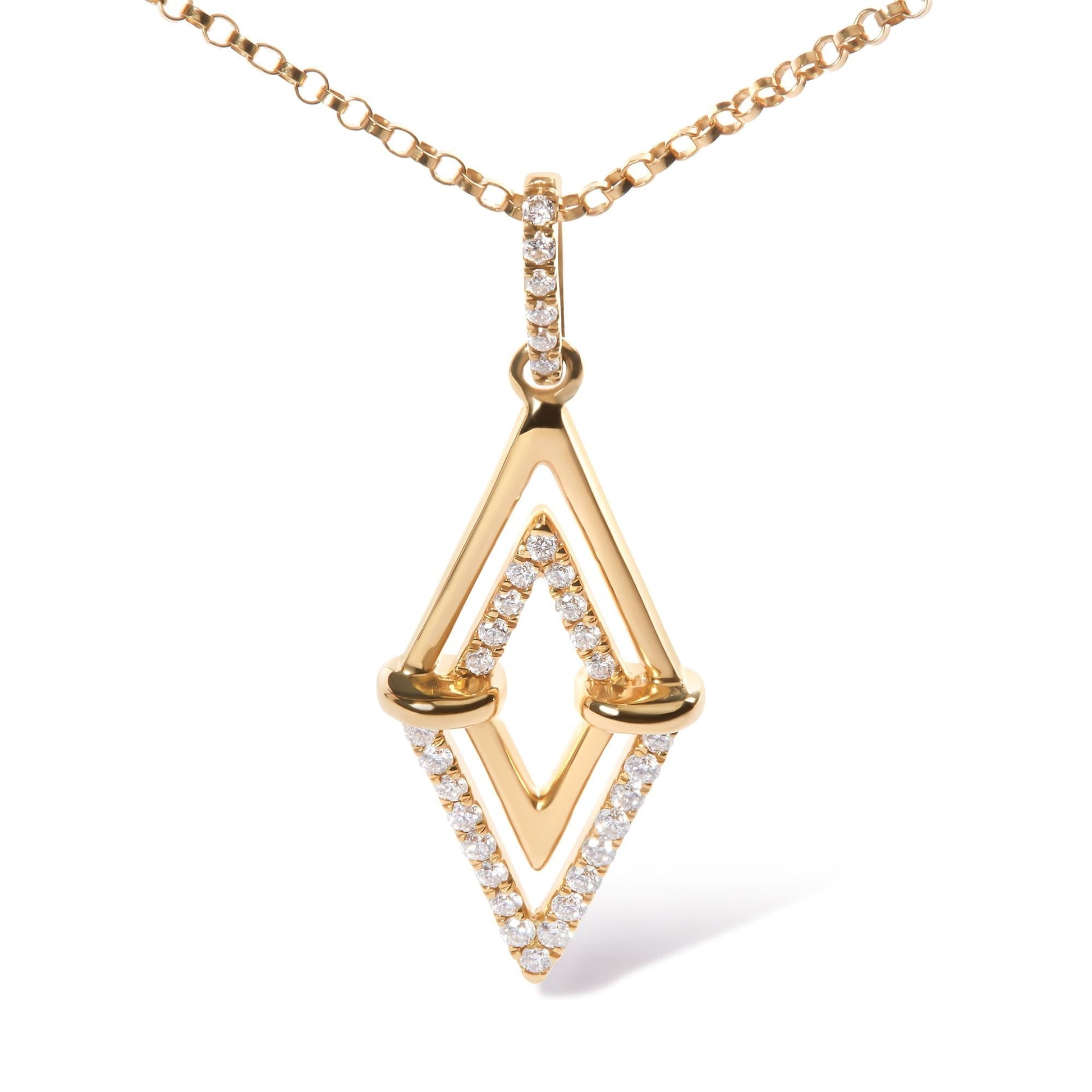 14K Yellow Gold 1/4 Cttw Diamond Double Triangle Geometric 18" Pendant Necklace (G - H Color, SI1 - SI2 Clarity) - Nobiliving