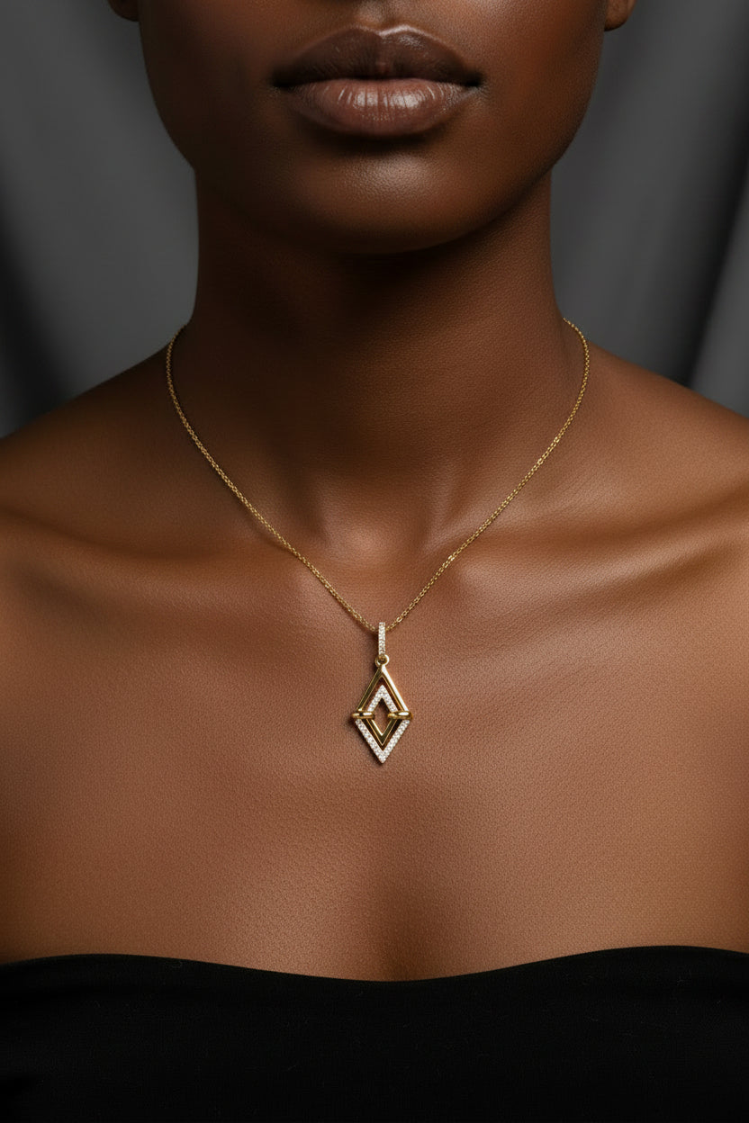14K Yellow Gold 1/4 Cttw Diamond Double Triangle Geometric 18" Pendant Necklace (G - H Color, SI1 - SI2 Clarity) - Nobiliving
