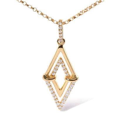 14K Yellow Gold 1/4 Cttw Diamond Double Triangle Geometric 18" Pendant Necklace (G - H Color, SI1 - SI2 Clarity) - Nobiliving