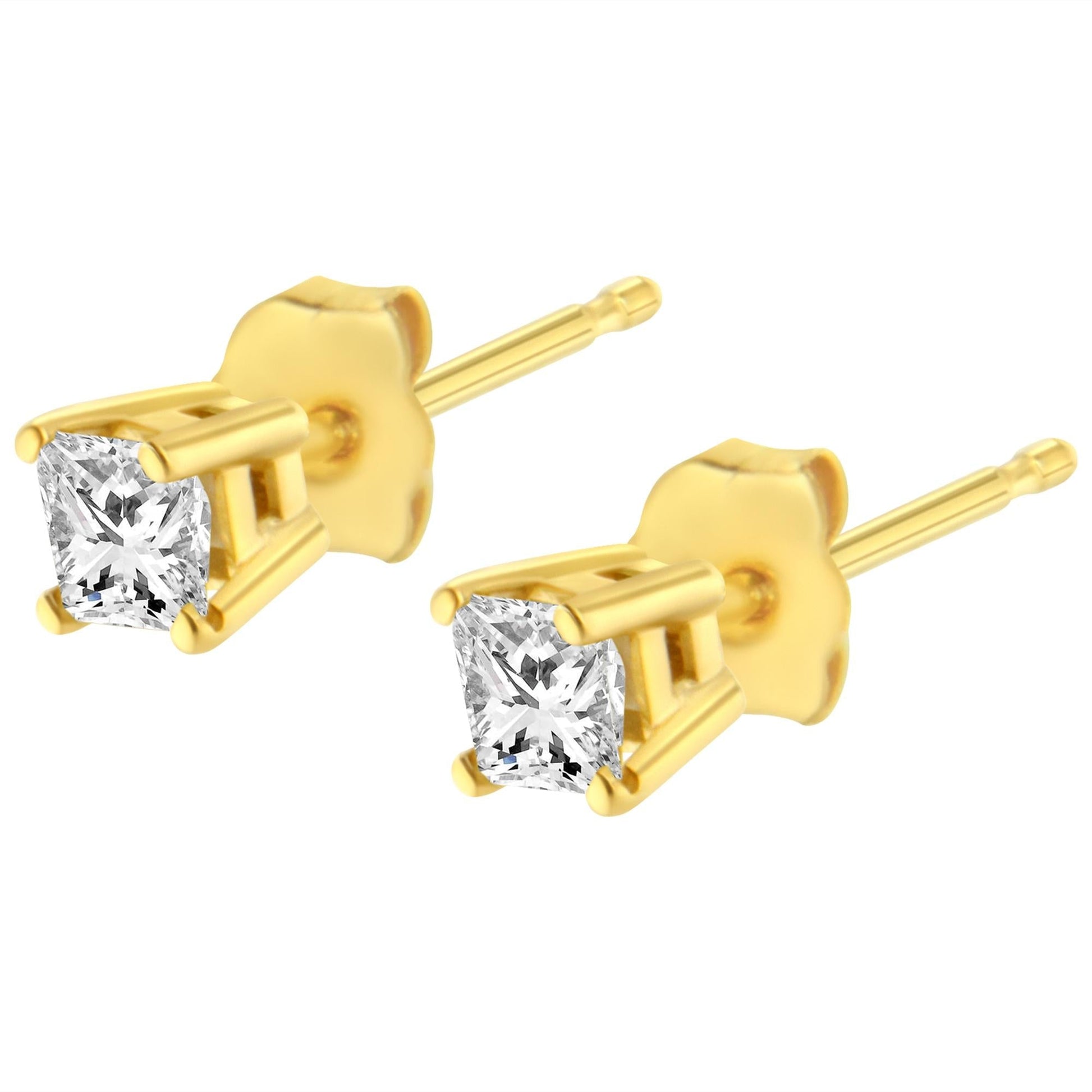 14K Yellow Gold 1/5 Cttw Princess - Cut Square Near Colorless Diamond Classic 4 - Prong Solitaire Stud Earrings - Nobiliving
