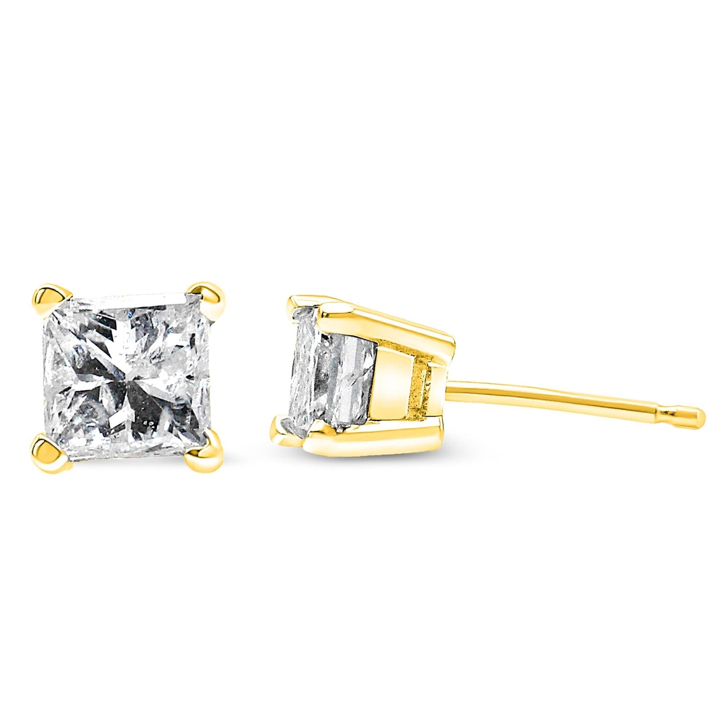 14K Yellow Gold 1/5 Cttw Princess - Cut Square Near Colorless Diamond Classic 4 - Prong Solitaire Stud Earrings - Nobiliving