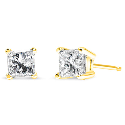 14K Yellow Gold 1/5 Cttw Princess - Cut Square Near Colorless Diamond Classic 4 - Prong Solitaire Stud Earrings - Nobiliving