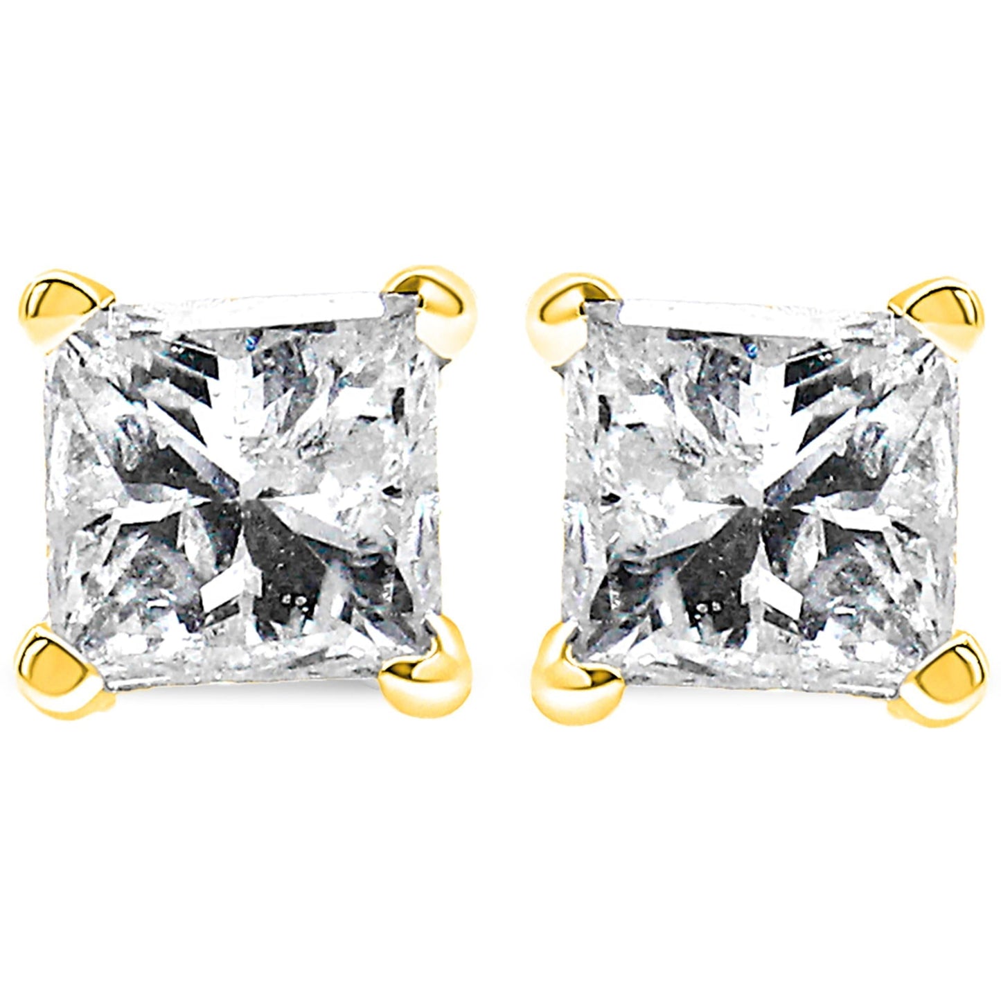 14K Yellow Gold 1/5 Cttw Princess - Cut Square Near Colorless Diamond Classic 4 - Prong Solitaire Stud Earrings - Nobiliving