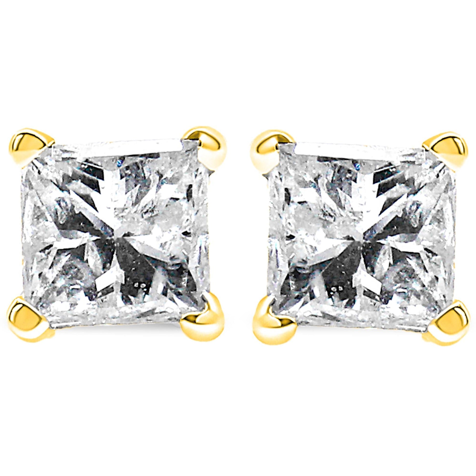 14K Yellow Gold 1/5 Cttw Princess - Cut Square Near Colorless Diamond Classic 4 - Prong Solitaire Stud Earrings - Nobiliving