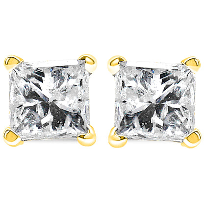 14K Yellow Gold 1/5 Cttw Princess - Cut Square Near Colorless Diamond Classic 4 - Prong Solitaire Stud Earrings - Nobiliving