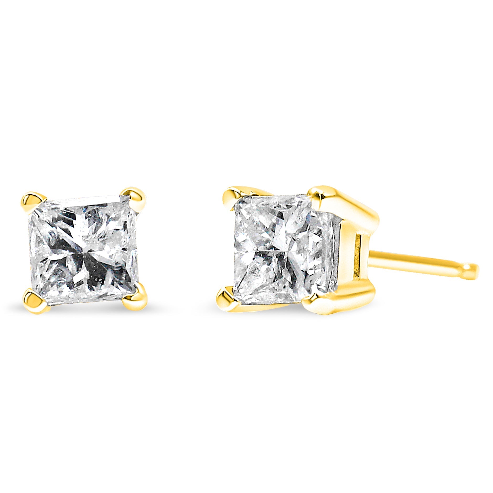14K Yellow Gold 1/5 Cttw Princess - Cut Square Near Colorless Diamond Classic 4 - Prong Solitaire Stud Earrings - Nobiliving