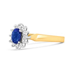 14K Yellow Gold 1/5 Cttw Round Diamond and 6x4mm Oval Blue Tanzanite Halo Ring (H - I Color, I1 - I2 Clarity) - Nobiliving