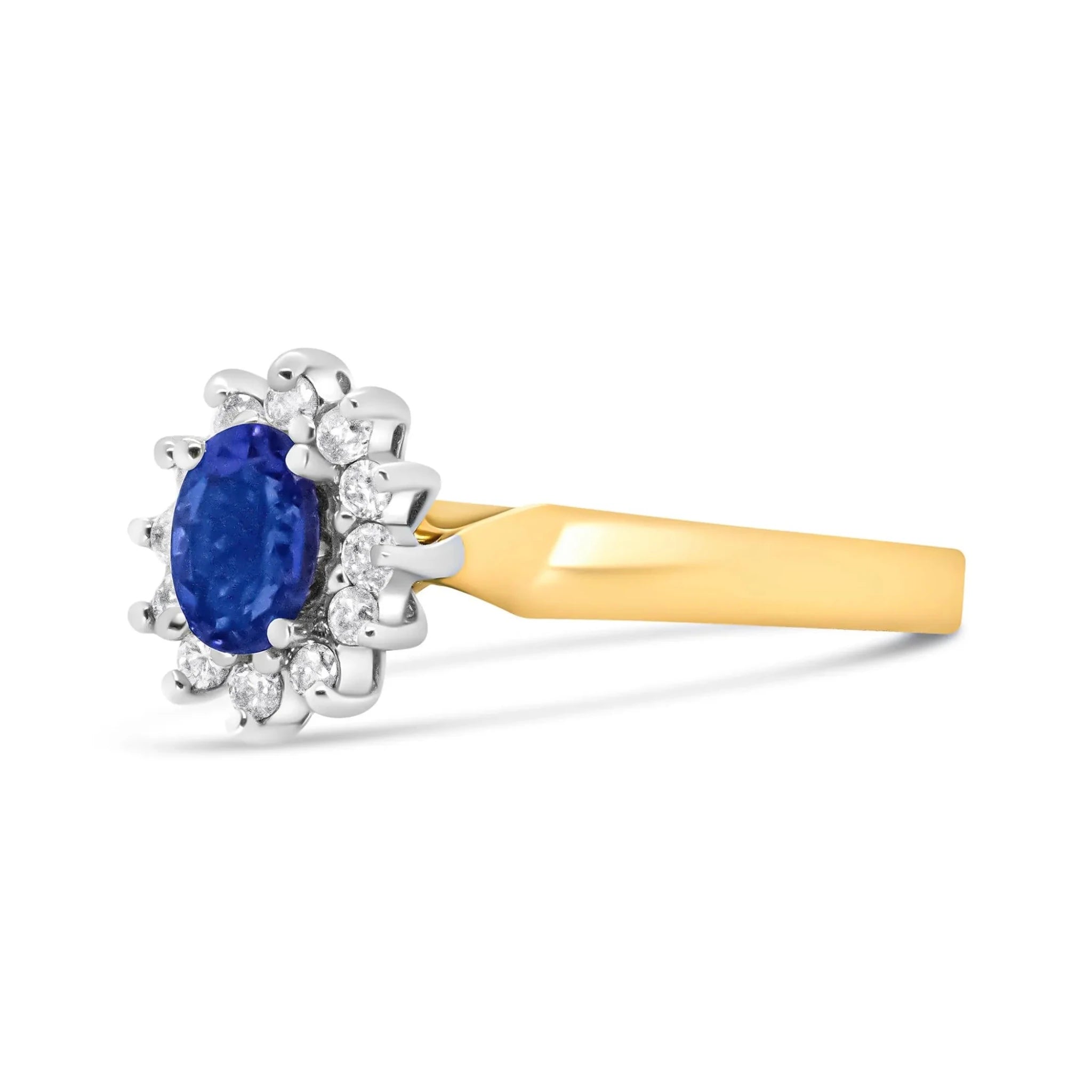 14K Yellow Gold 1/5 Cttw Round Diamond and 6x4mm Oval Blue Tanzanite Halo Ring (H - I Color, I1 - I2 Clarity) - Nobiliving