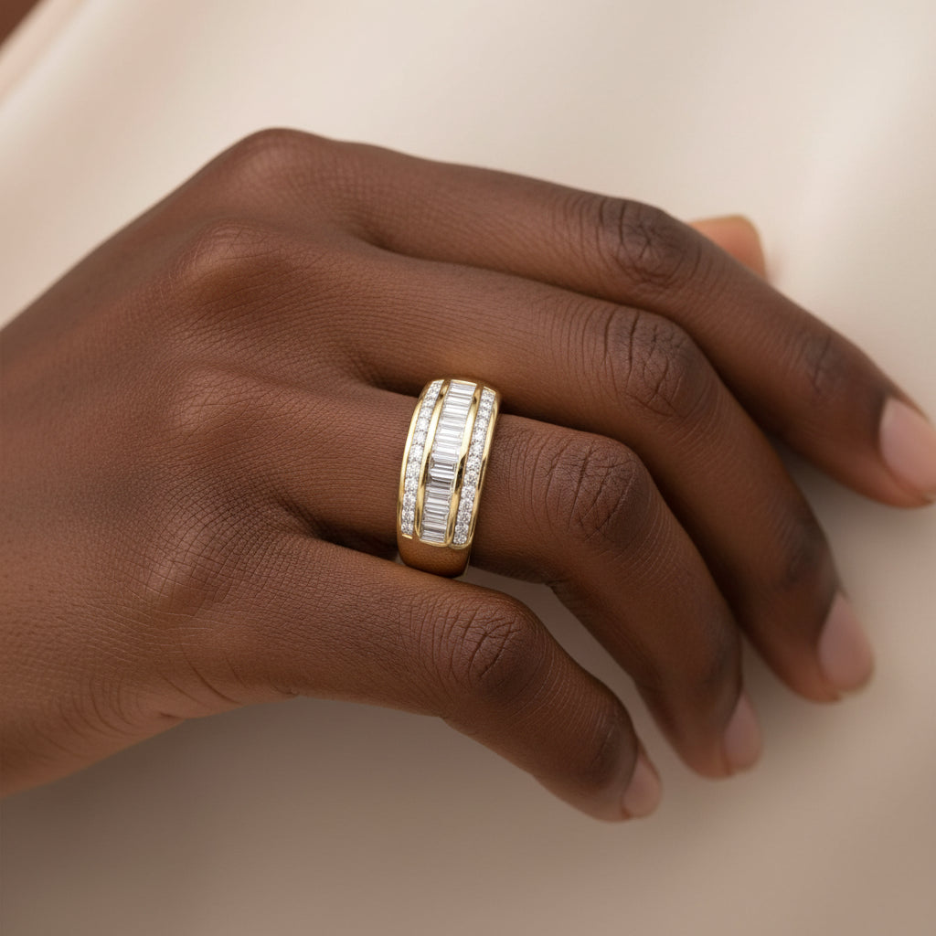 14K Yellow Gold 1ct TDW Princess & Baguette-Cut Diamond Ring