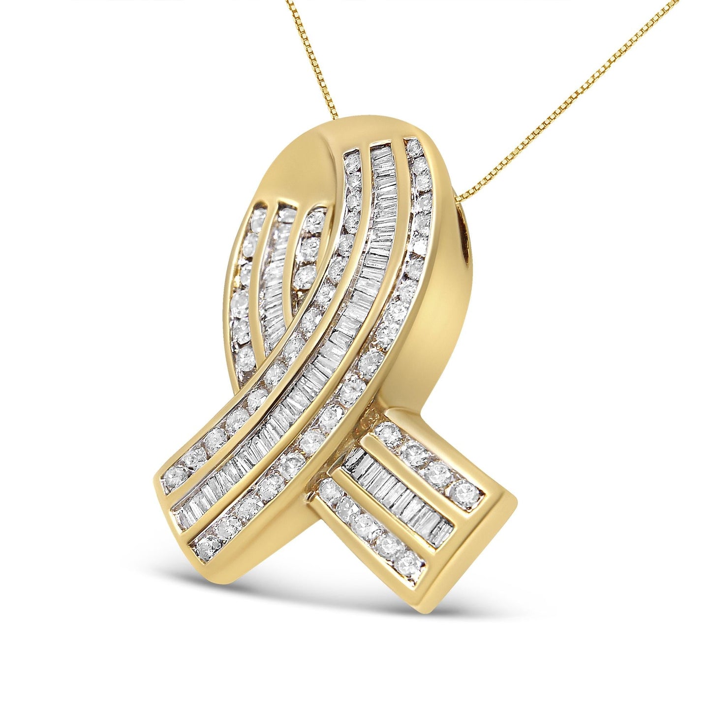 14K Yellow Gold 2 5/8 cttw Channel Set White Diamond Awareness Ribbon Pendant Necklace - NO CHAIN - Nobiliving