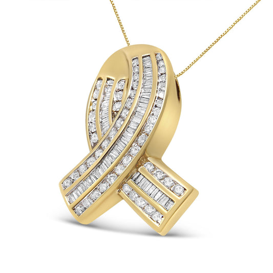 14K Yellow Gold 2 5/8 cttw Channel Set White Diamond Awareness Ribbon Pendant Necklace - NO CHAIN - Nobiliving