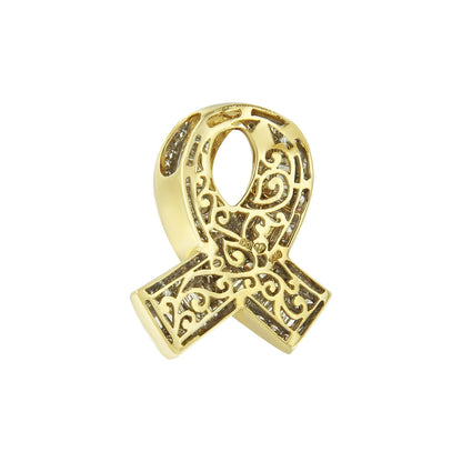 14K Yellow Gold 2 5/8 cttw Channel Set White Diamond Awareness Ribbon Pendant Necklace - NO CHAIN - Nobiliving