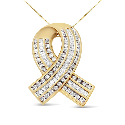 14K Yellow Gold 2 5/8 cttw Channel Set White Diamond Awareness Ribbon Pendant Necklace - NO CHAIN - Nobiliving