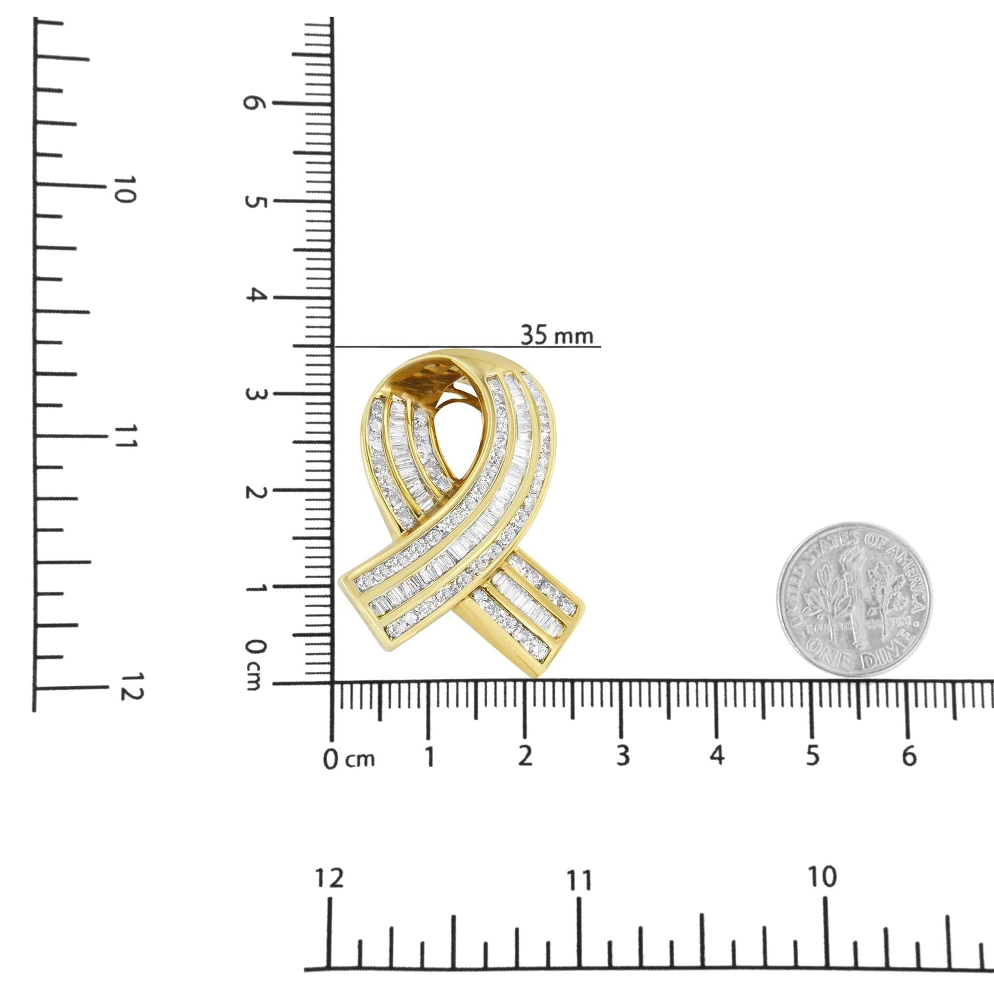 14K Yellow Gold 2 5/8 cttw Channel Set White Diamond Awareness Ribbon Pendant Necklace - NO CHAIN - Nobiliving