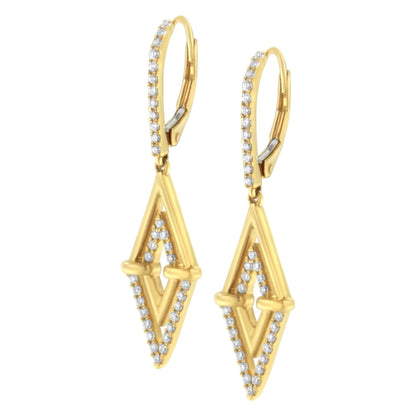 14K Yellow Gold 3/8 Cttw Double Triangle Drop and Dangle Diamond Earrings (G - H Color, SI1 - SI2 Clarity) - Nobiliving