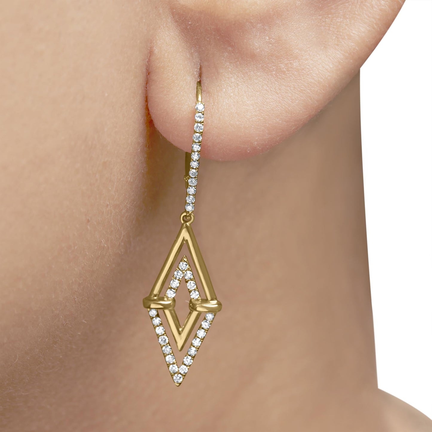 14K Yellow Gold 3/8 Cttw Double Triangle Drop and Dangle Diamond Earrings (G - H Color, SI1 - SI2 Clarity) - Nobiliving