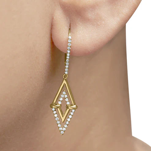 14K Yellow Gold 3/8 Cttw Double Triangle Drop and Dangle Diamond Earrings