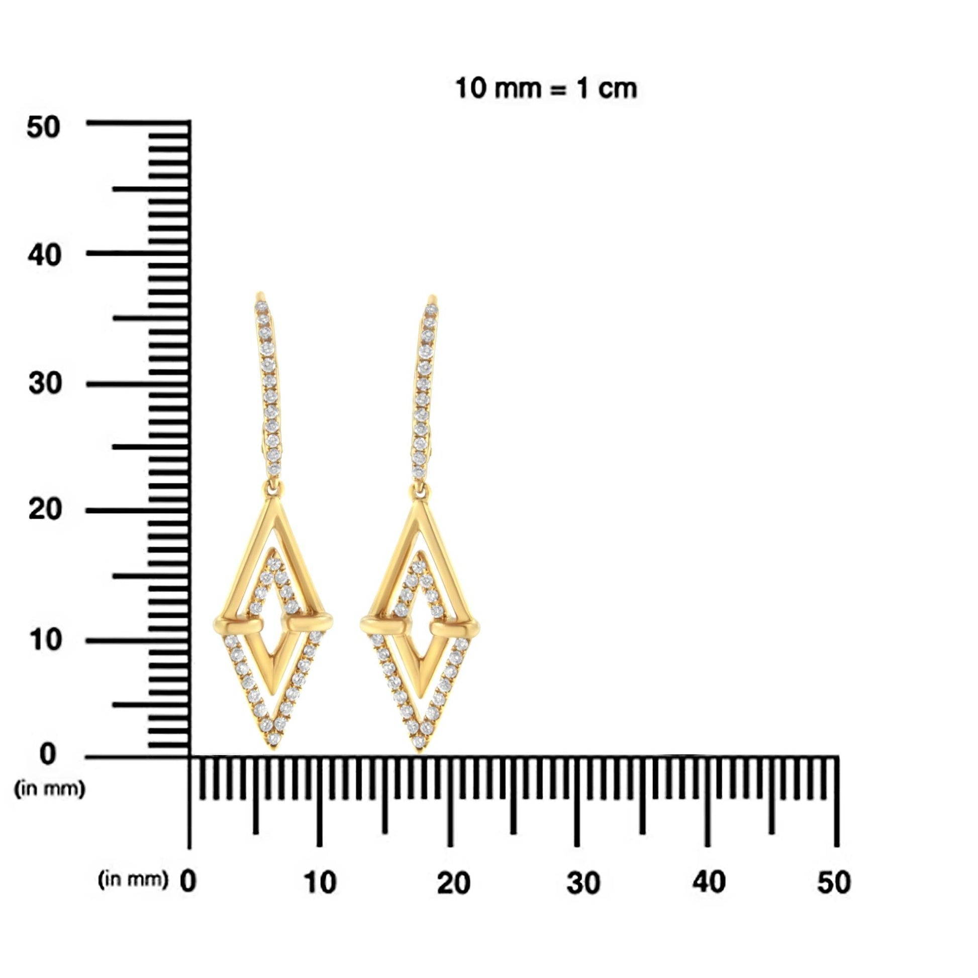 14K Yellow Gold 3/8 Cttw Double Triangle Drop and Dangle Diamond Earrings (G - H Color, SI1 - SI2 Clarity) - Nobiliving