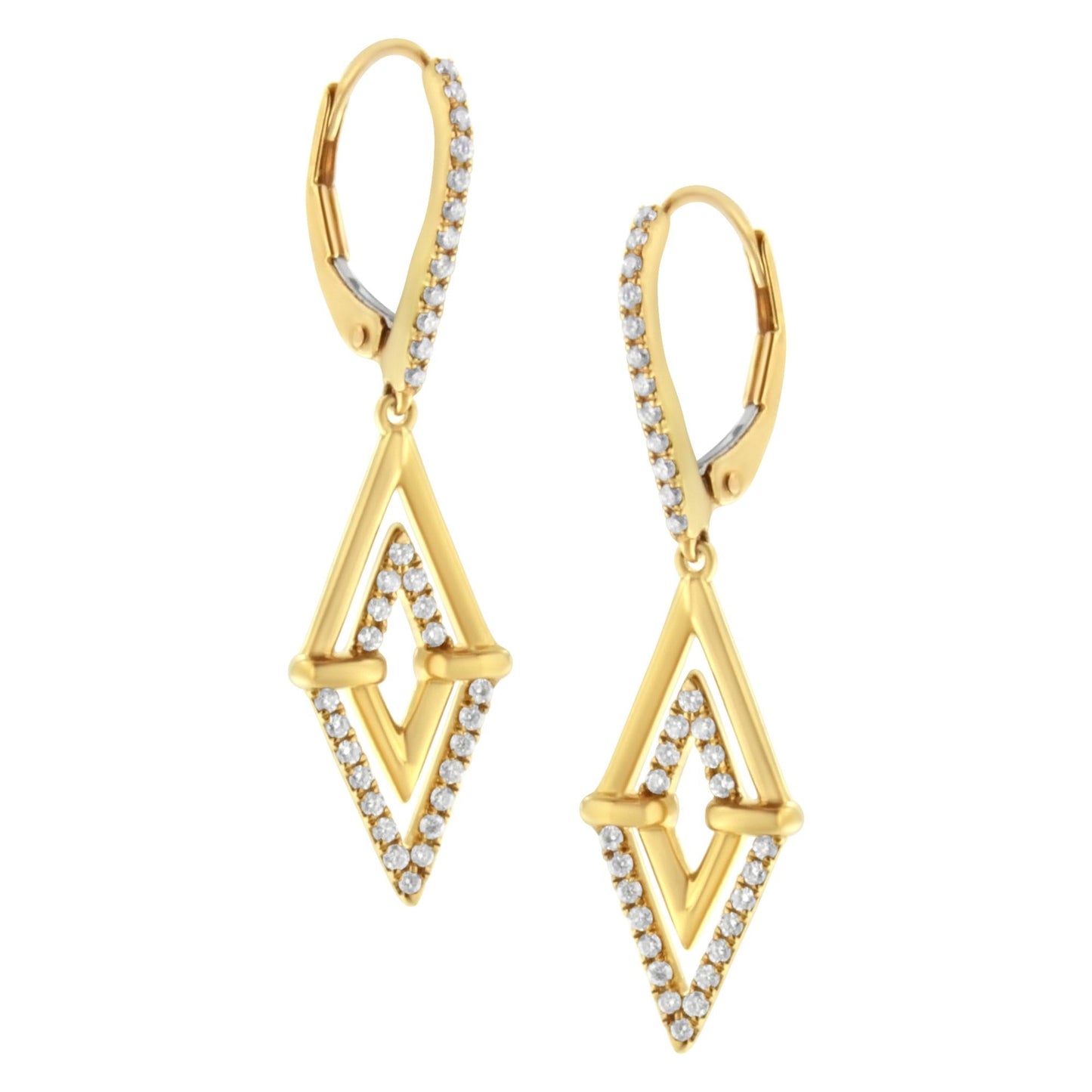 14K Yellow Gold 3/8 Cttw Double Triangle Drop and Dangle Diamond Earrings (G - H Color, SI1 - SI2 Clarity) - Nobiliving