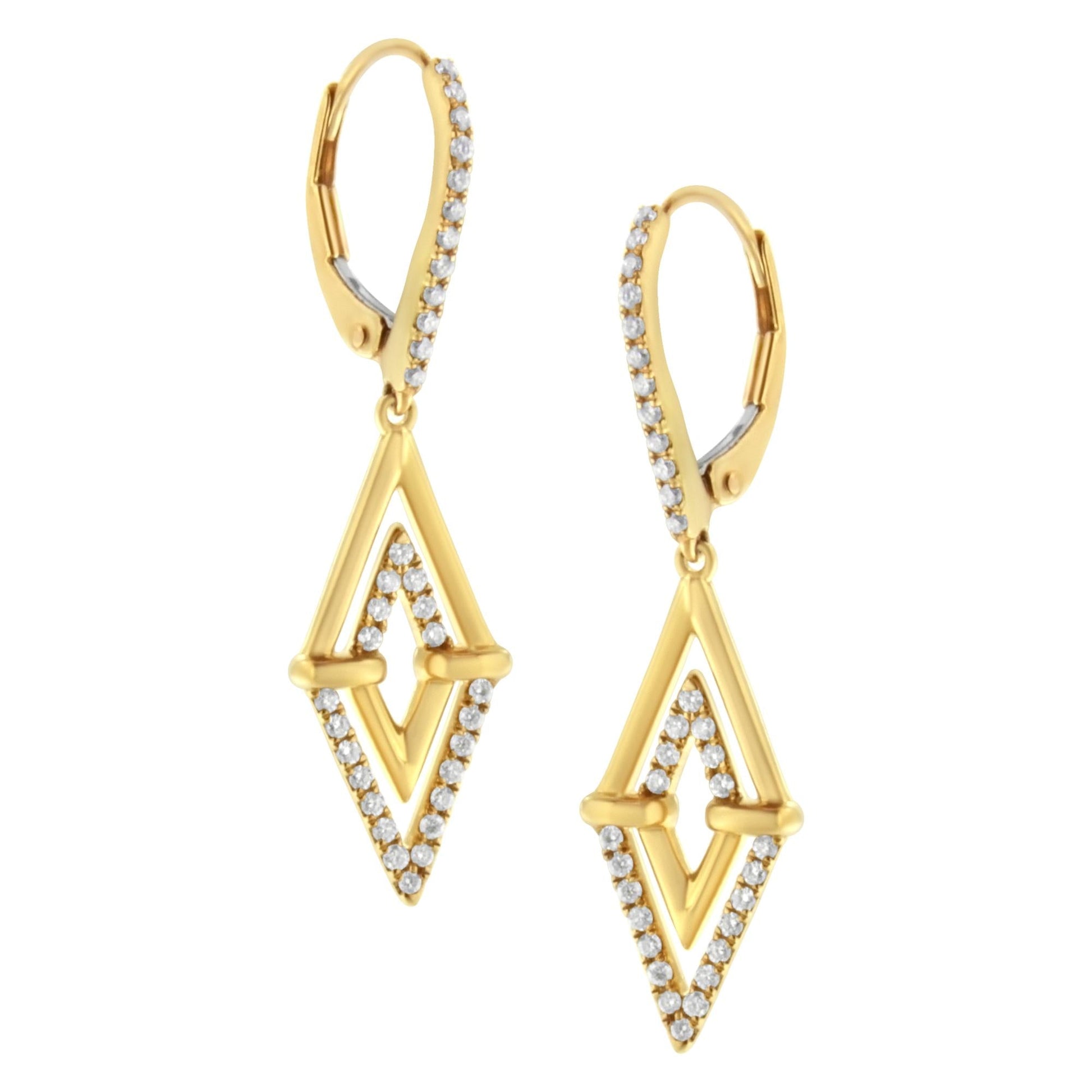 14K Yellow Gold 3/8 Cttw Double Triangle Drop and Dangle Diamond Earrings (G - H Color, SI1 - SI2 Clarity) - Nobiliving