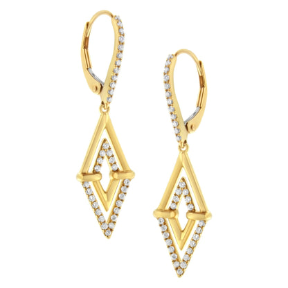14K Yellow Gold 3/8 Cttw Double Triangle Drop and Dangle Diamond Earrings (G - H Color, SI1 - SI2 Clarity) - Nobiliving