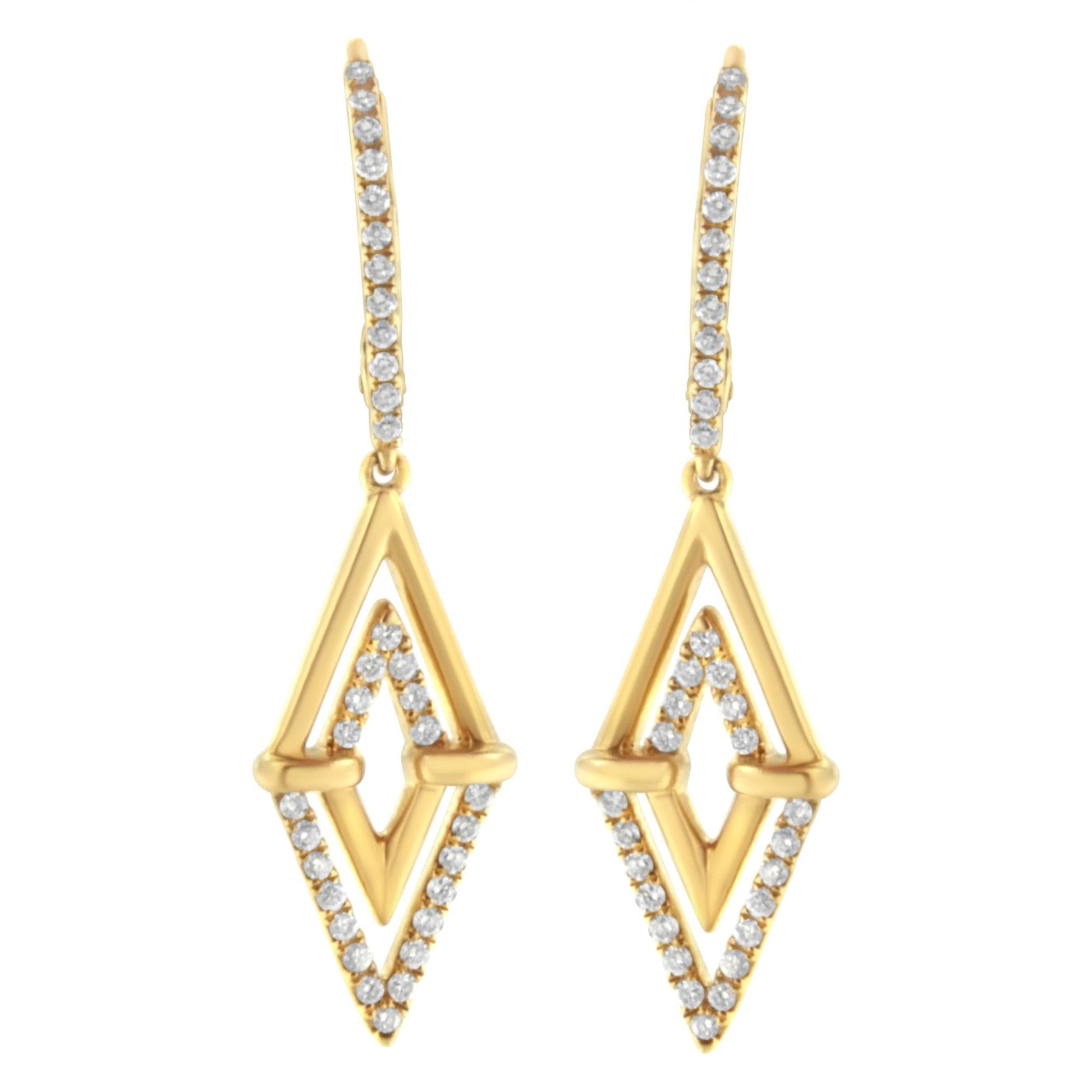 14K Yellow Gold 3/8 Cttw Double Triangle Drop and Dangle Diamond Earrings (G - H Color, SI1 - SI2 Clarity) - Nobiliving