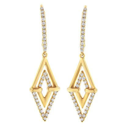 14K Yellow Gold 3/8 Cttw Double Triangle Drop and Dangle Diamond Earrings (G - H Color, SI1 - SI2 Clarity) - Nobiliving