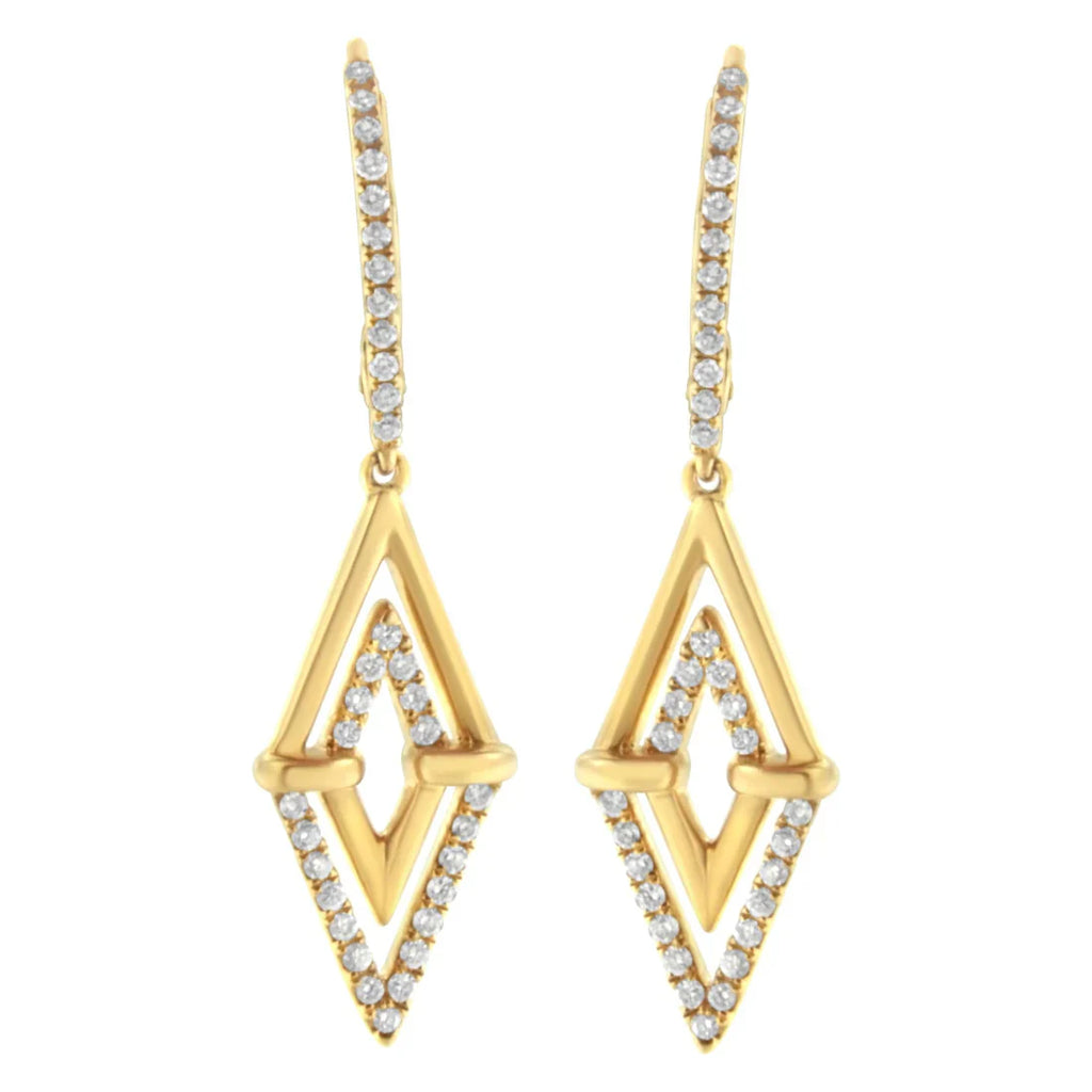14K Yellow Gold 3/8 Cttw Double Triangle Drop and Dangle Diamond Earrings