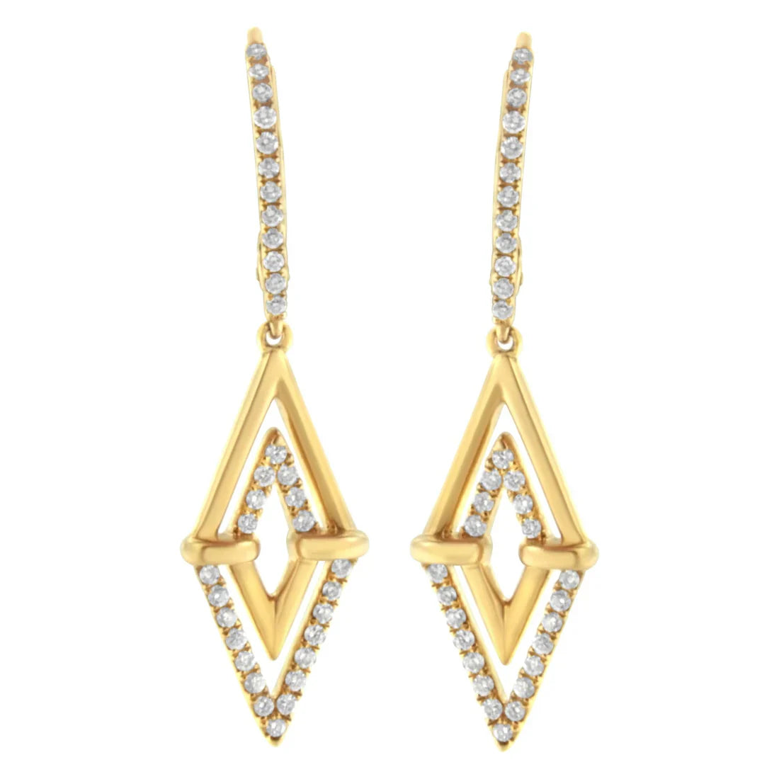 14K Yellow Gold 3/8 Cttw Double Triangle Drop and Dangle Diamond Earrings