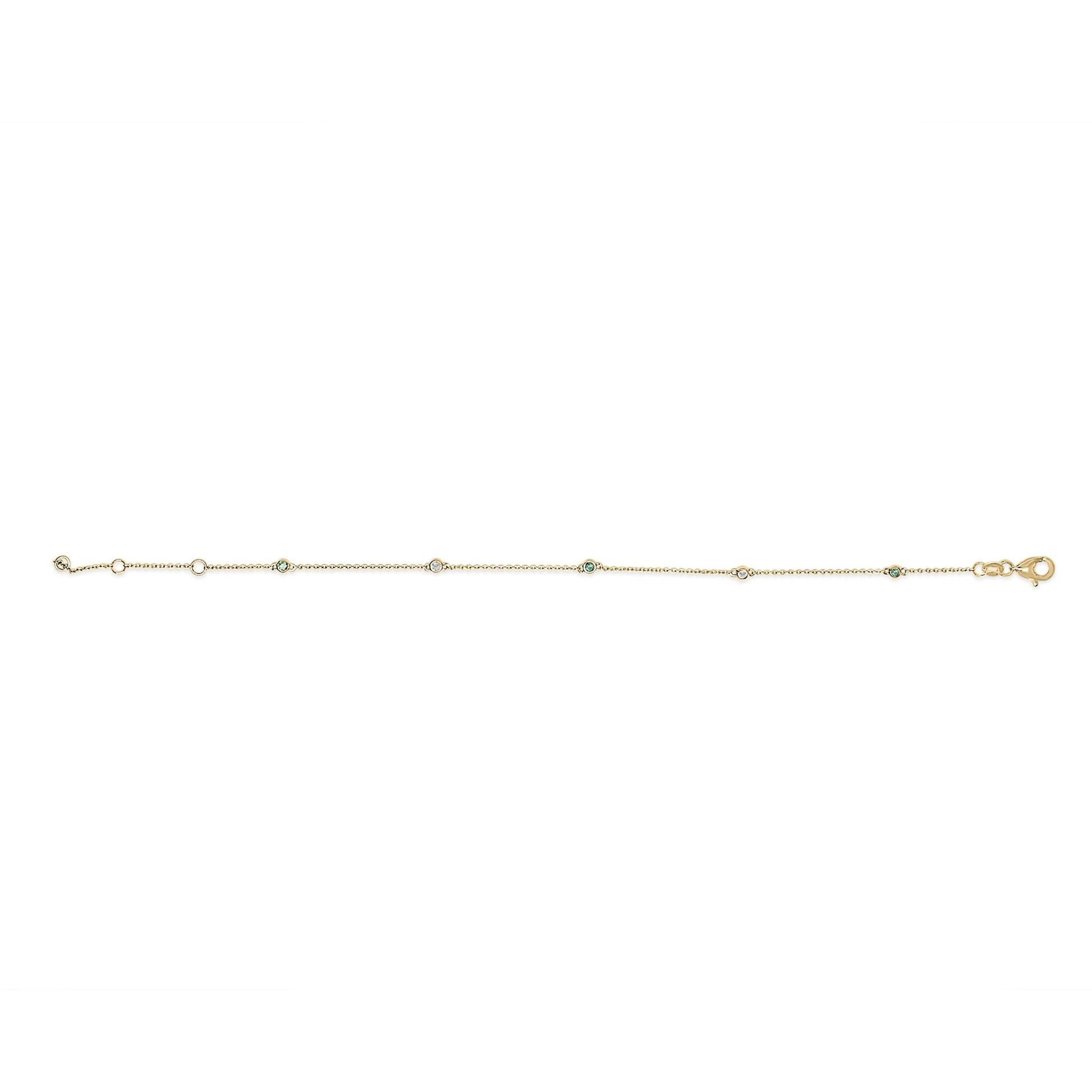 14K Yellow Gold Alternating Green Emerald and Diamond Bezel Station Chain Bracelet - Nobiliving