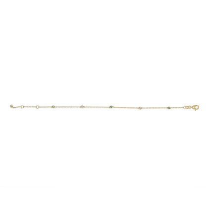 14K Yellow Gold Alternating Green Emerald and Diamond Bezel Station Chain Bracelet - Nobiliving