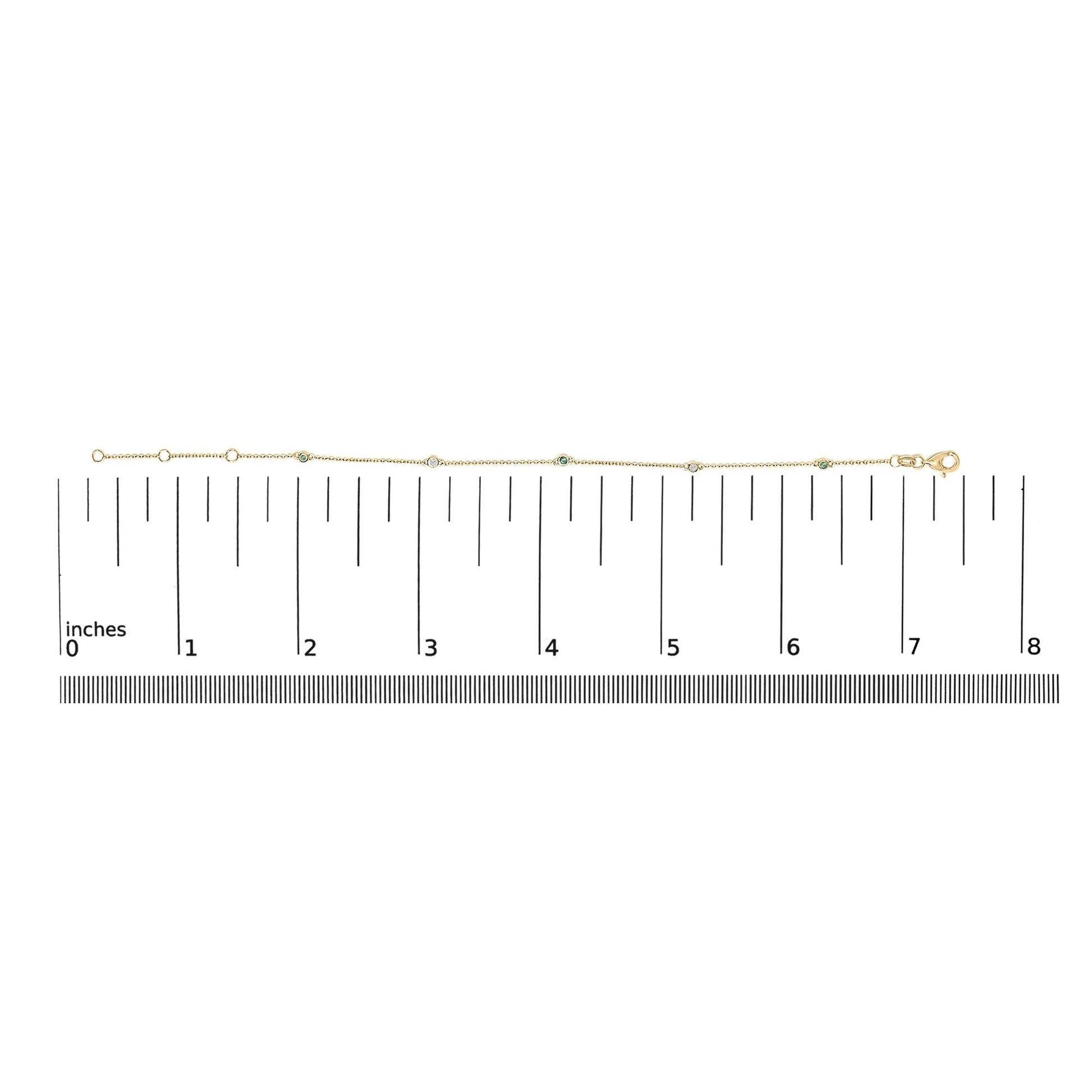 14K Yellow Gold Alternating Green Emerald and Diamond Bezel Station Chain Bracelet - Nobiliving