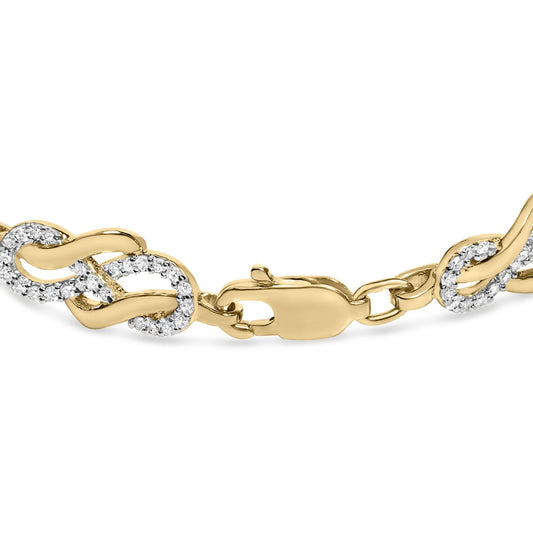 14K Yellow Gold Plated .925 Sterling Silver 1.0 Cttw Diamond Infinity Loop and Swirl Link Bracelet - Nobiliving