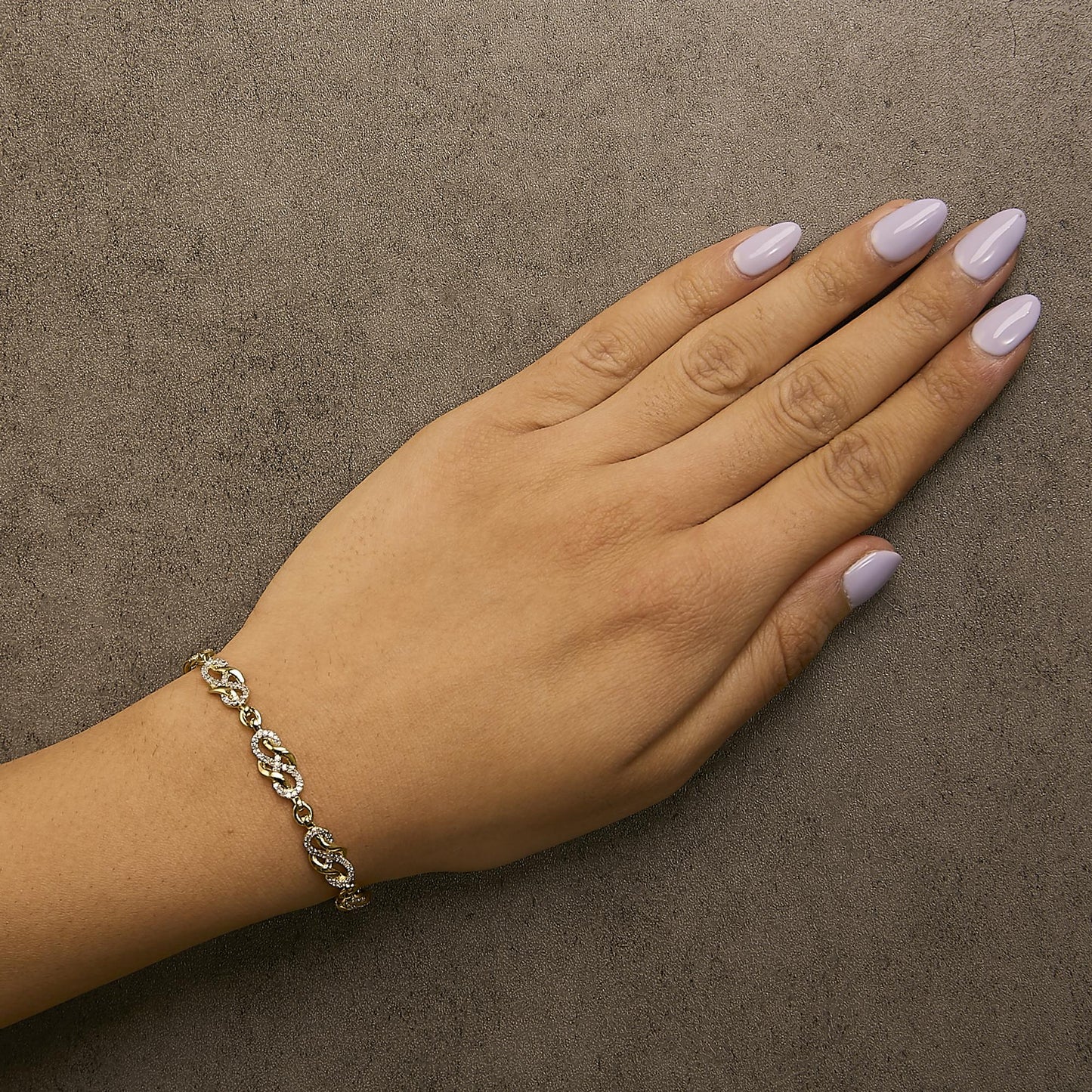 14K Yellow Gold Plated .925 Sterling Silver 1.0 Cttw Diamond Infinity Loop and Swirl Link Bracelet - Nobiliving