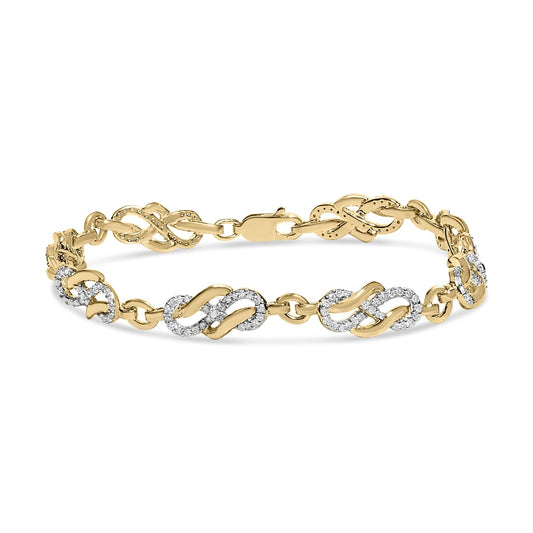 14K Yellow Gold Plated .925 Sterling Silver 1.0 Cttw Diamond Infinity Loop and Swirl Link Bracelet - Nobiliving