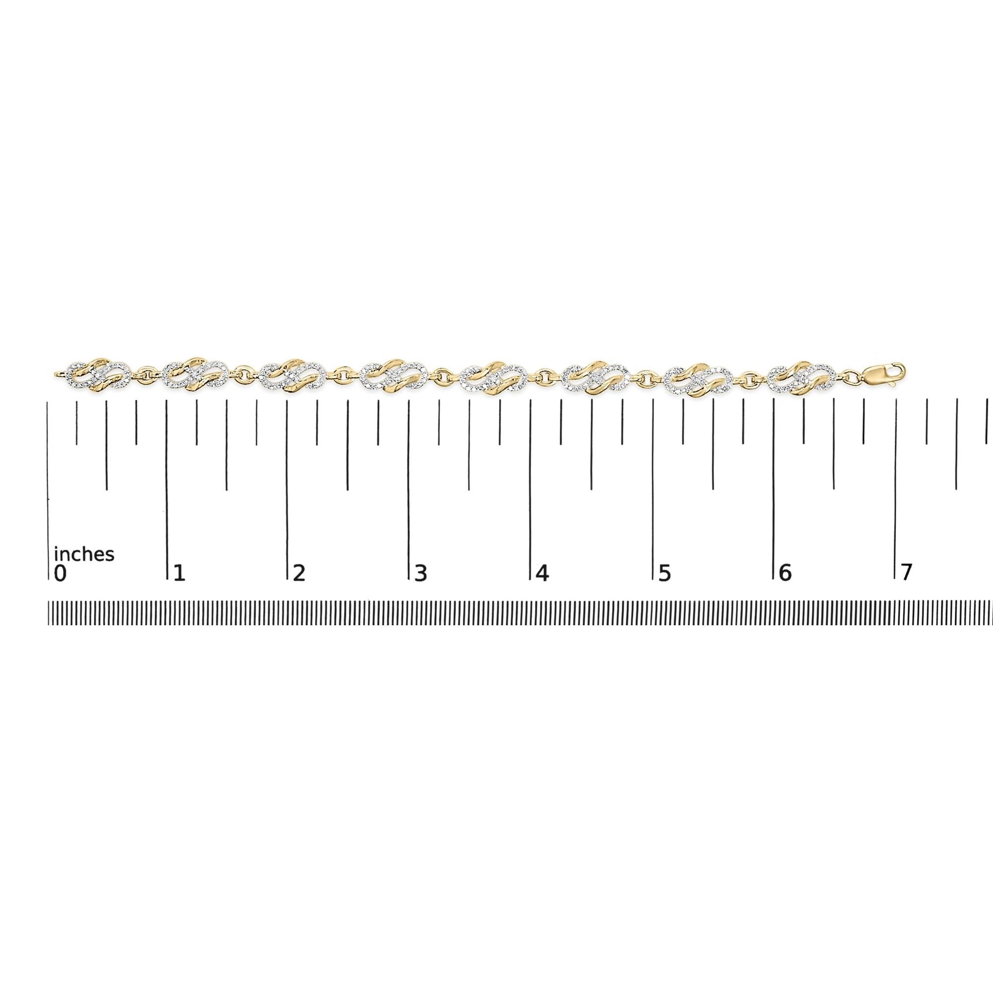 14K Yellow Gold Plated .925 Sterling Silver 1.0 Cttw Diamond Infinity Loop and Swirl Link Bracelet - Nobiliving