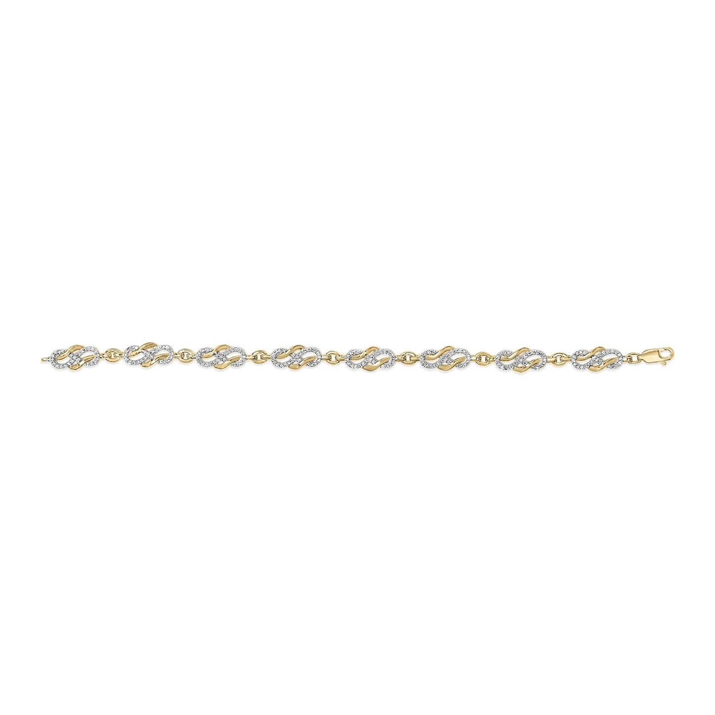 14K Yellow Gold Plated .925 Sterling Silver 1.0 Cttw Diamond Infinity Loop and Swirl Link Bracelet - Nobiliving