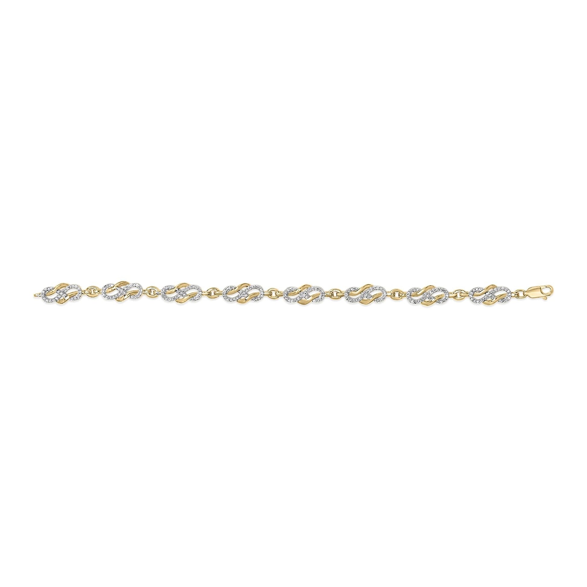 14K Yellow Gold Plated .925 Sterling Silver 1.0 Cttw Diamond Infinity Loop and Swirl Link Bracelet - Nobiliving