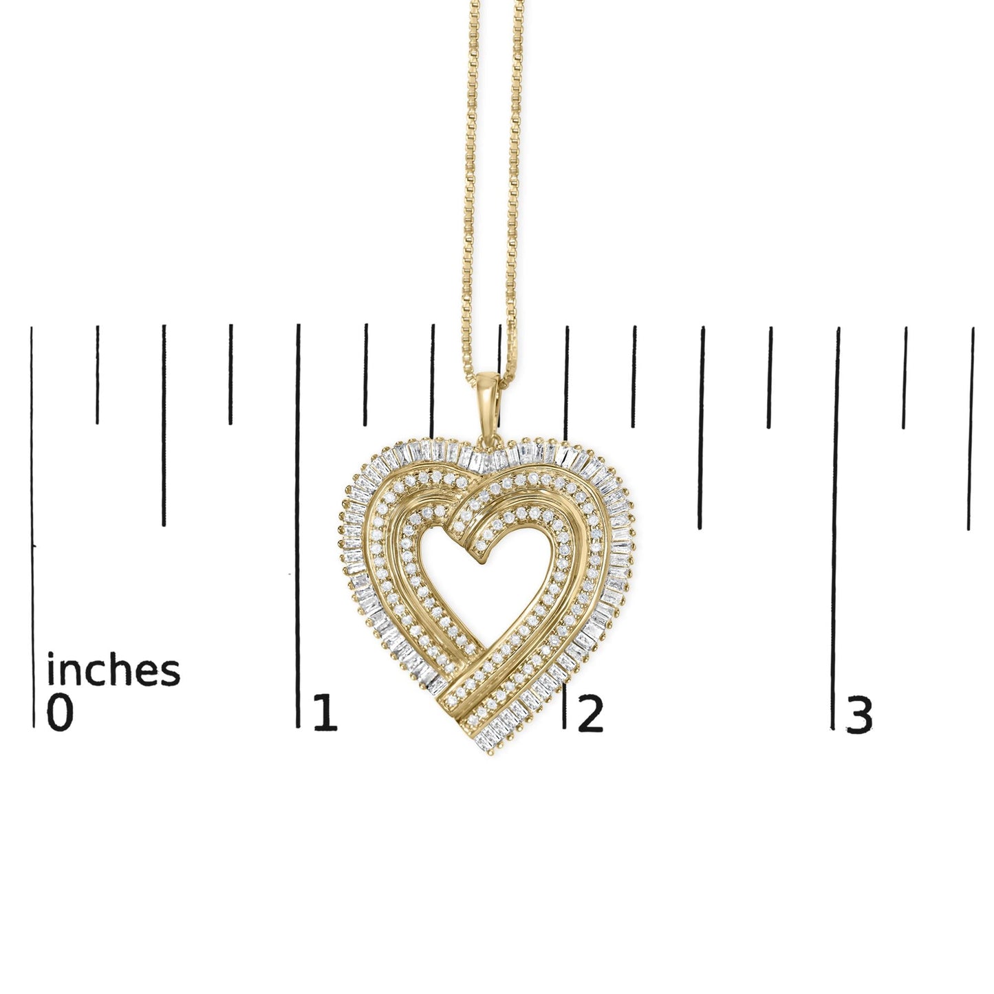 14K Yellow Gold Plated .925 Sterling Silver 1/4 Cttw Round and Baguette-Cut Diamond Composite Heart Necklace - Nobiliving