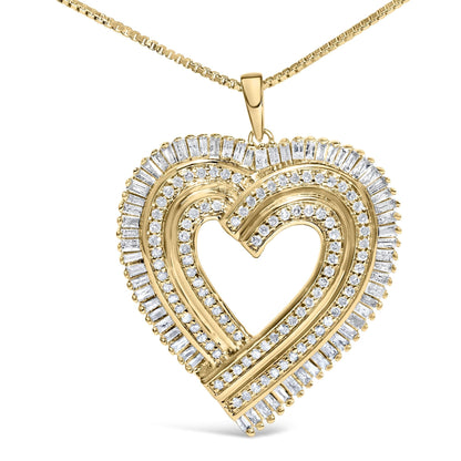 14K Yellow Gold Plated .925 Sterling Silver 1/4 Cttw Round and Baguette-Cut Diamond Composite Heart Necklace - Nobiliving