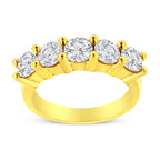 14K Gold Plated .925 Sterling Silver 2.0 Cttw Shared Prong Set Diamond 5 Stone Wedding Band Ring