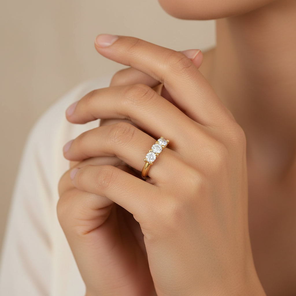 14K Yellow Gold Plated .925 Sterling Silver 2.0 Cttw Shared Prong Set Diamond 5 Stone Wedding Band Ring - Nobiliving