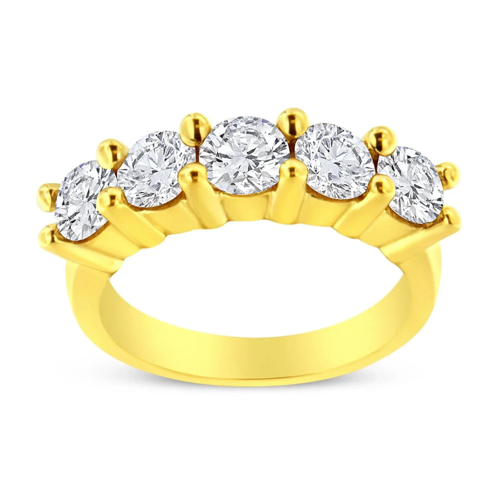 14K Gold Plated .925 Sterling Silver 2.0 Cttw Shared Prong Set Diamond 5 Stone Wedding Band Ring