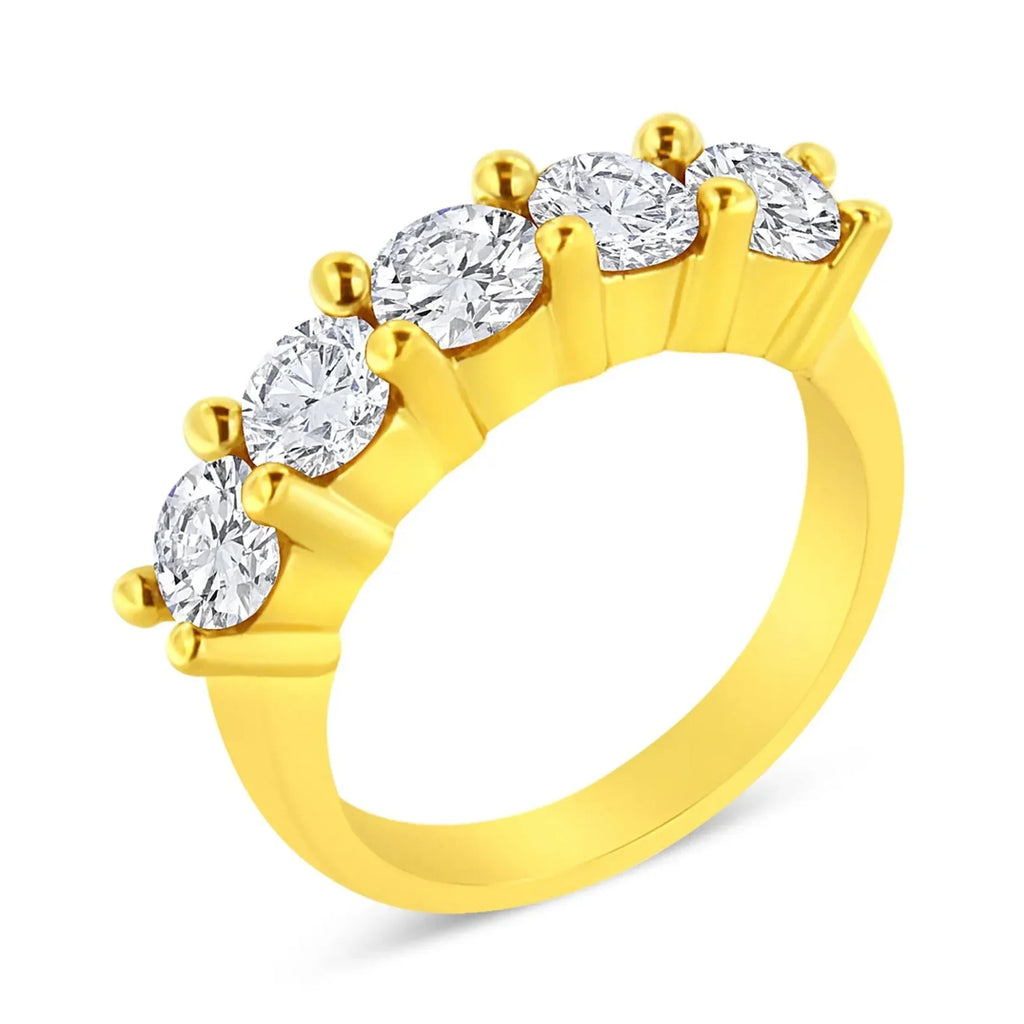 14K Gold Plated .925 Sterling Silver 2.0 Cttw Shared Prong Set Diamond 5 Stone Wedding Band Ring