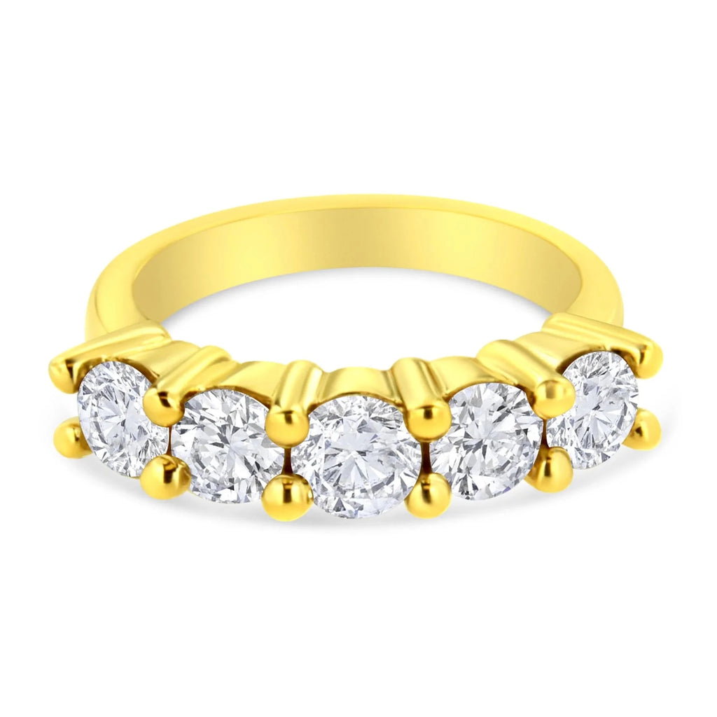 14K Yellow Gold Plated .925 Sterling Silver 2.0 Cttw Shared Prong Set Diamond 5 Stone Wedding Band Ring - Nobiliving