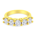 14K Yellow Gold Plated .925 Sterling Silver 2.0 Cttw Shared Prong Set Diamond 5 Stone Wedding Band Ring - Nobiliving