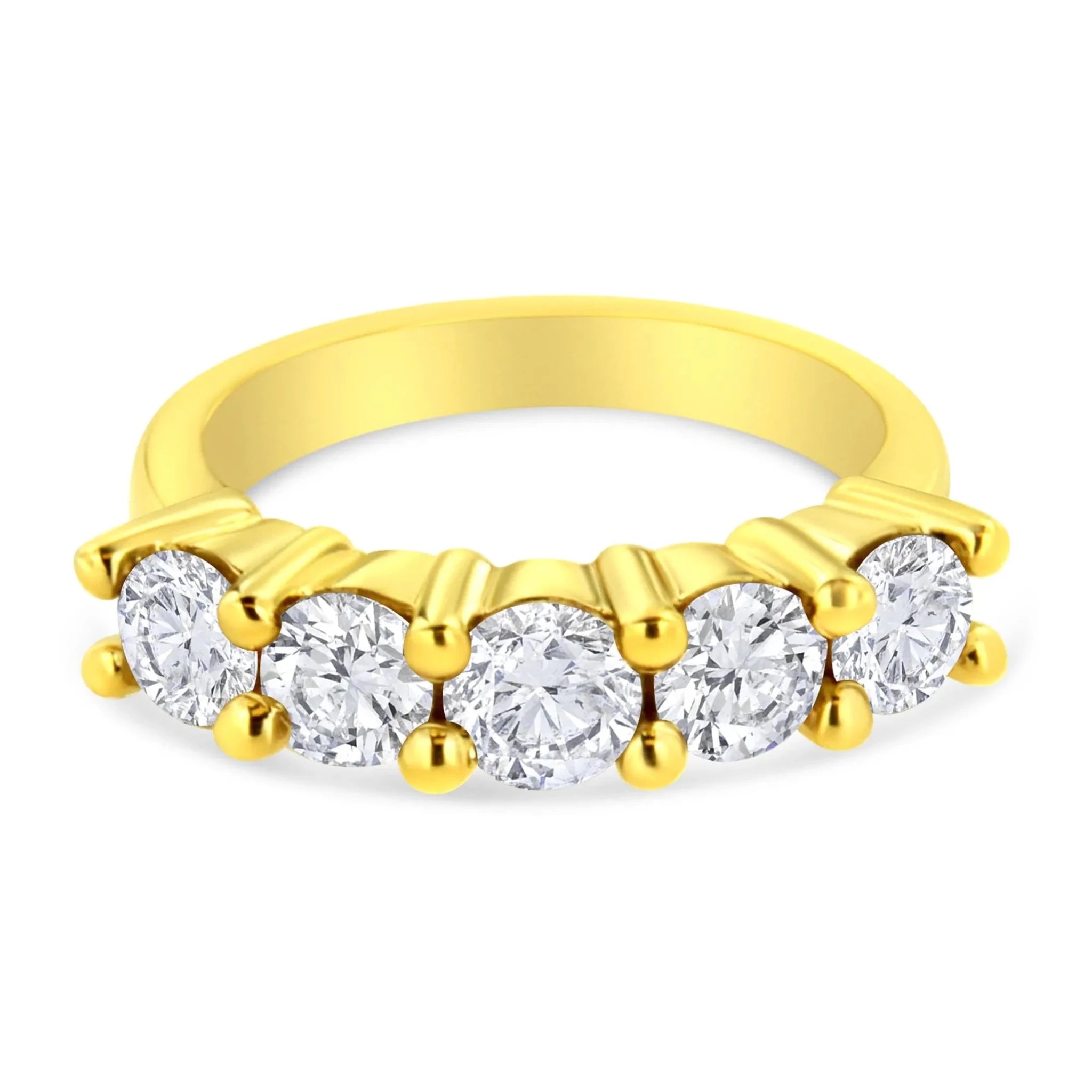 14K Yellow Gold Plated .925 Sterling Silver 2.0 Cttw Shared Prong Set Diamond 5 Stone Wedding Band Ring - Nobiliving