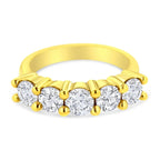 14K Gold Plated .925 Sterling Silver 2.0 Cttw Shared Prong Set Diamond 5 Stone Wedding Band Ring