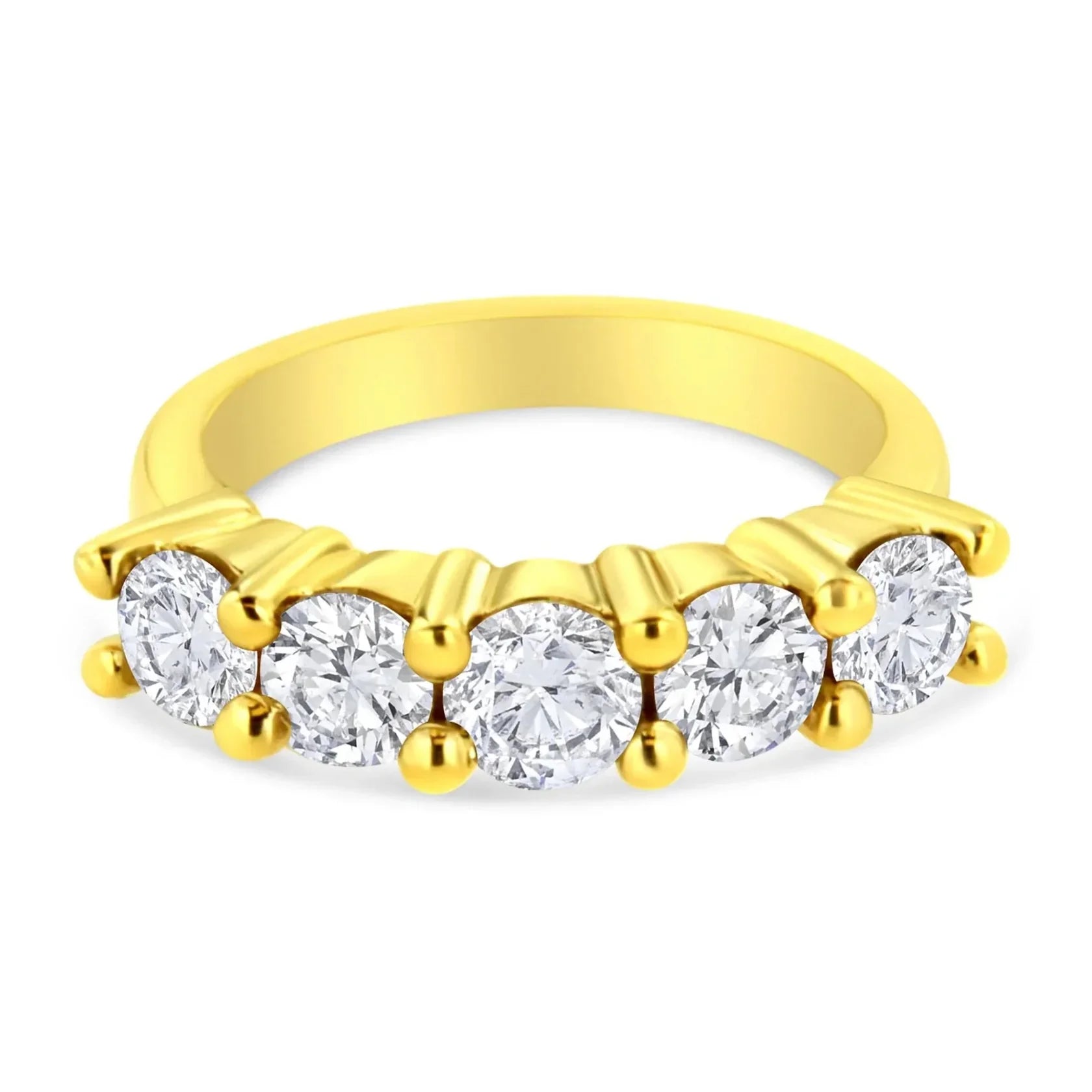 14K Gold Plated .925 Sterling Silver 2.0 Cttw Shared Prong Set Diamond 5 Stone Wedding Band Ring